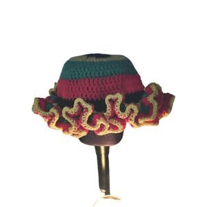 Jamaican Rasta Deluxe Ruffle Hat | Crochet Beanie Bucket Hat Handmade NEW